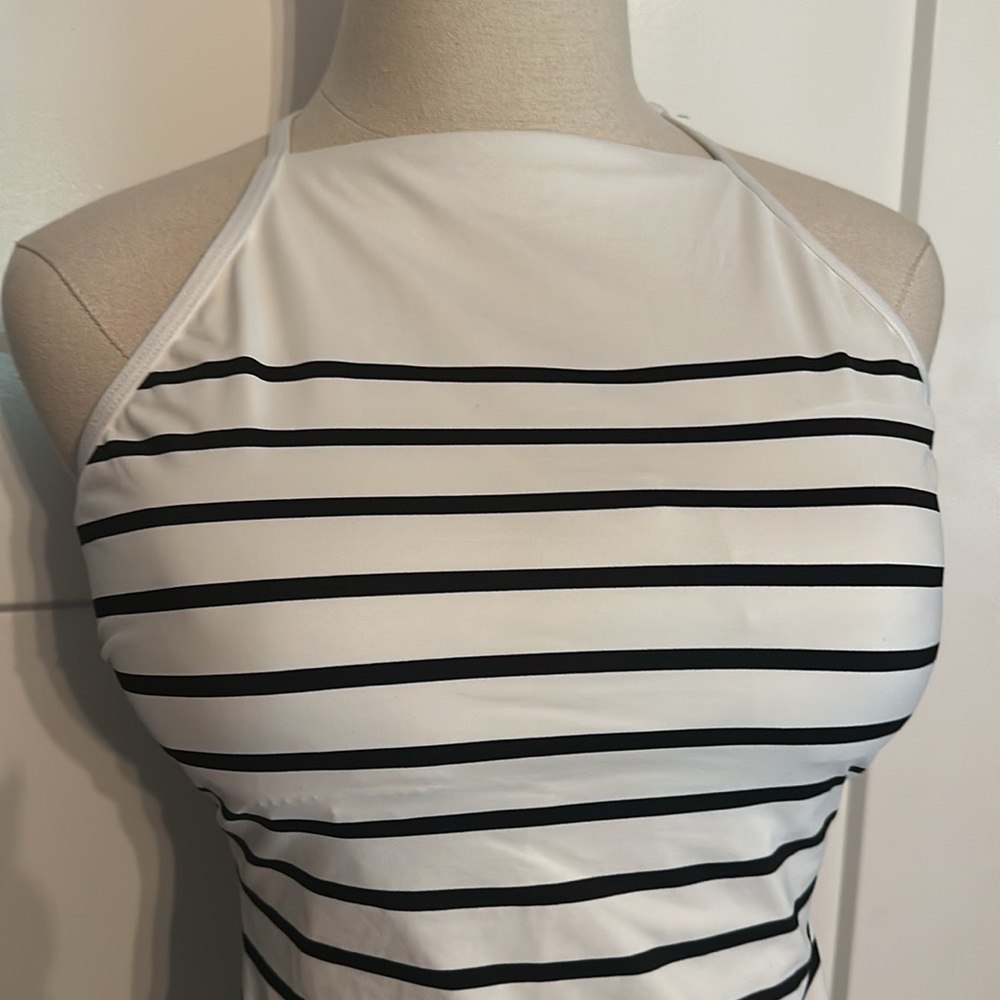 Lauren Ralph Lauren Breton Black and White Striped One-Piece 12 halter Swimsuit - Picture 5 of 15